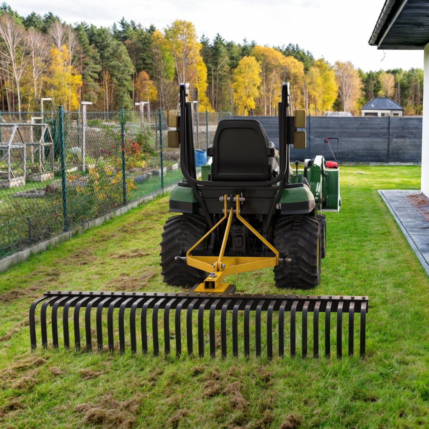 3 Point Rock Rake, Landscape 3 Point Rake for Tractor, 60", Black & Yellow