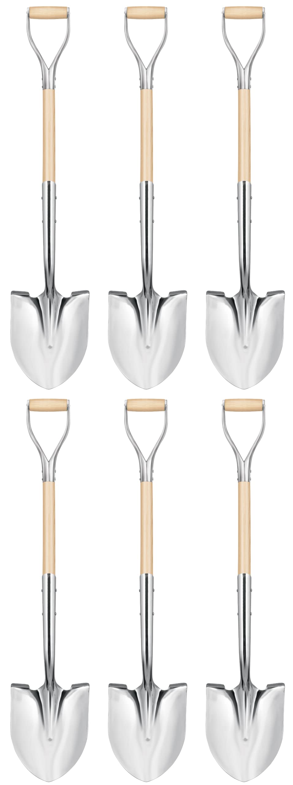 Polished Chrome Ceremonial Shovel with Steel/Wood D-Handle Perfect for Groundbreaking Ceremonies, 44.5-Inch, 6-Pack