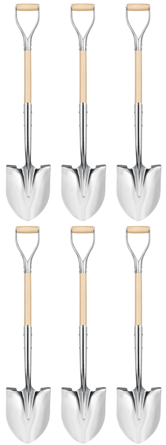 Polished Chrome Ceremonial Shovel with Steel/Wood D-Handle Perfect for Groundbreaking Ceremonies, 44.5-Inch, 6-Pack
