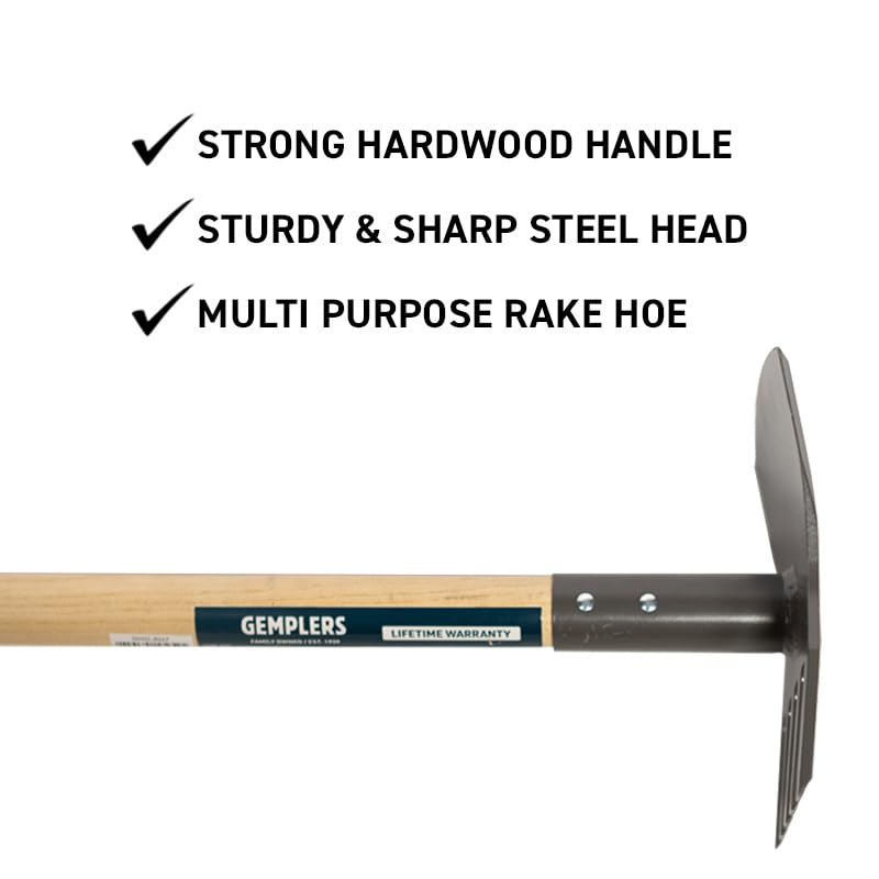 Steel Rake Hoe with Wood Handle, 5 Wide Tines, Multi-Purpose Tool for Gardening, Planting, and Fire Prevention, Commercial Grade, Lifetime Guarantee