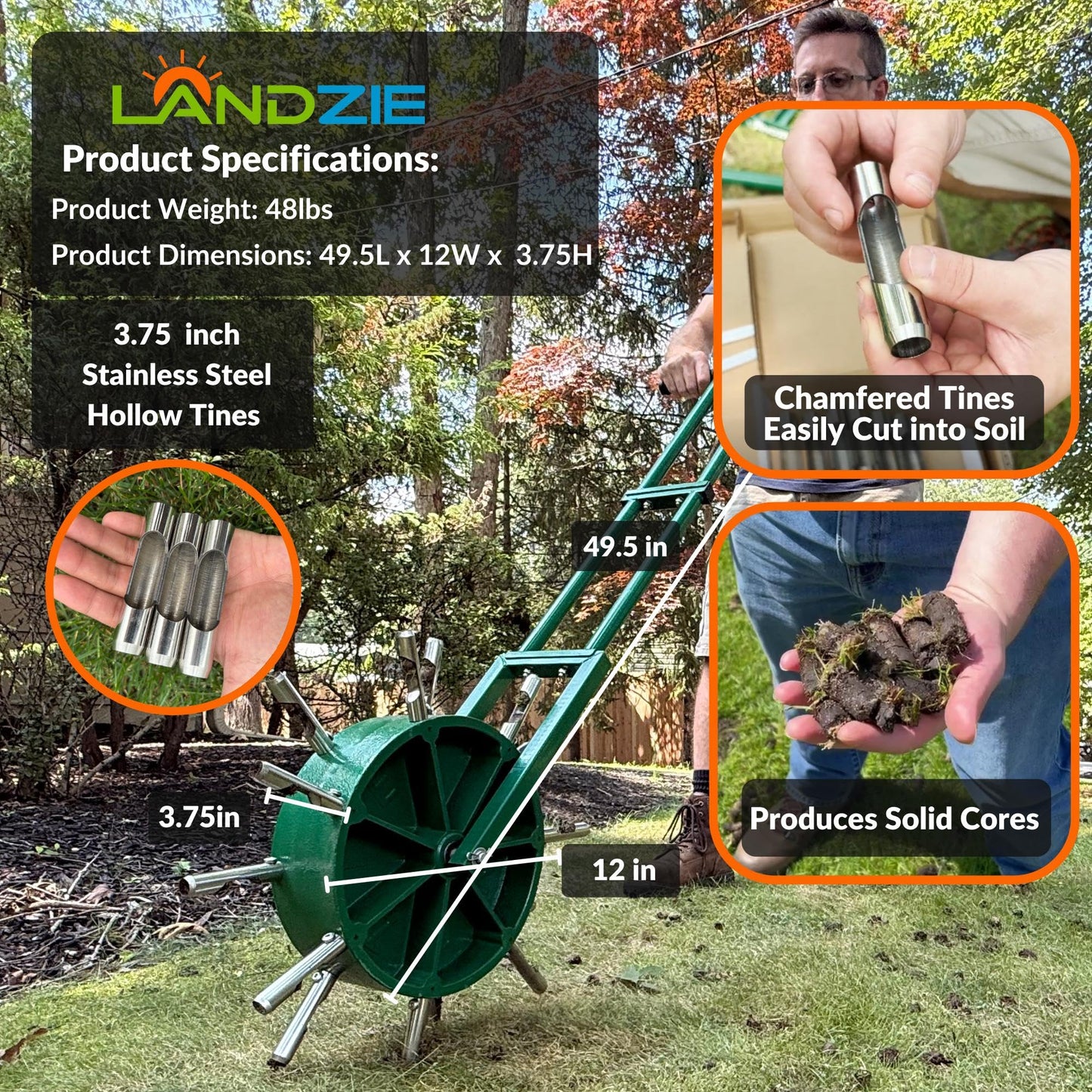 AeroCore Duo Rolling Lawn Aerator – Manual Core Plug Aerator with Chamfered Hollow Tines – Heavy-Duty 38.8 Pound Wheel Aerator Lawn Tool – Push Yard Aerator Aeration Tool